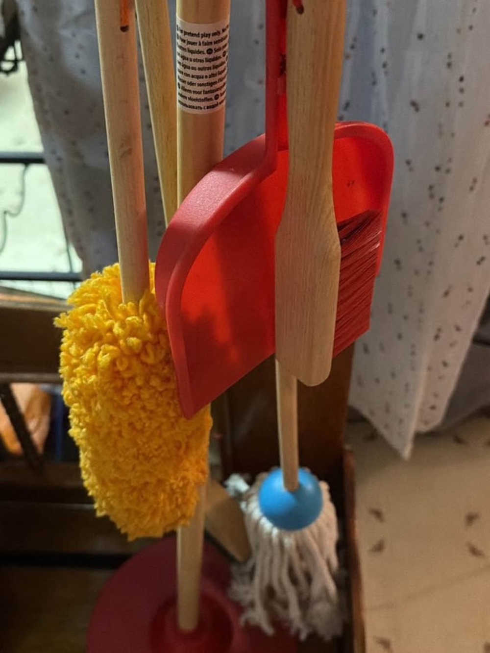 Melissa & Doug Red Dustpan and Brush Set with Yellow Duster and Blue Mop